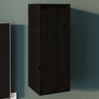 CUMYZO Wall Cabinet Black 11.8"x11.8"x31.5" Solid Wood Pine 7.35kg/16.17ib Wall Shelves & Ledges