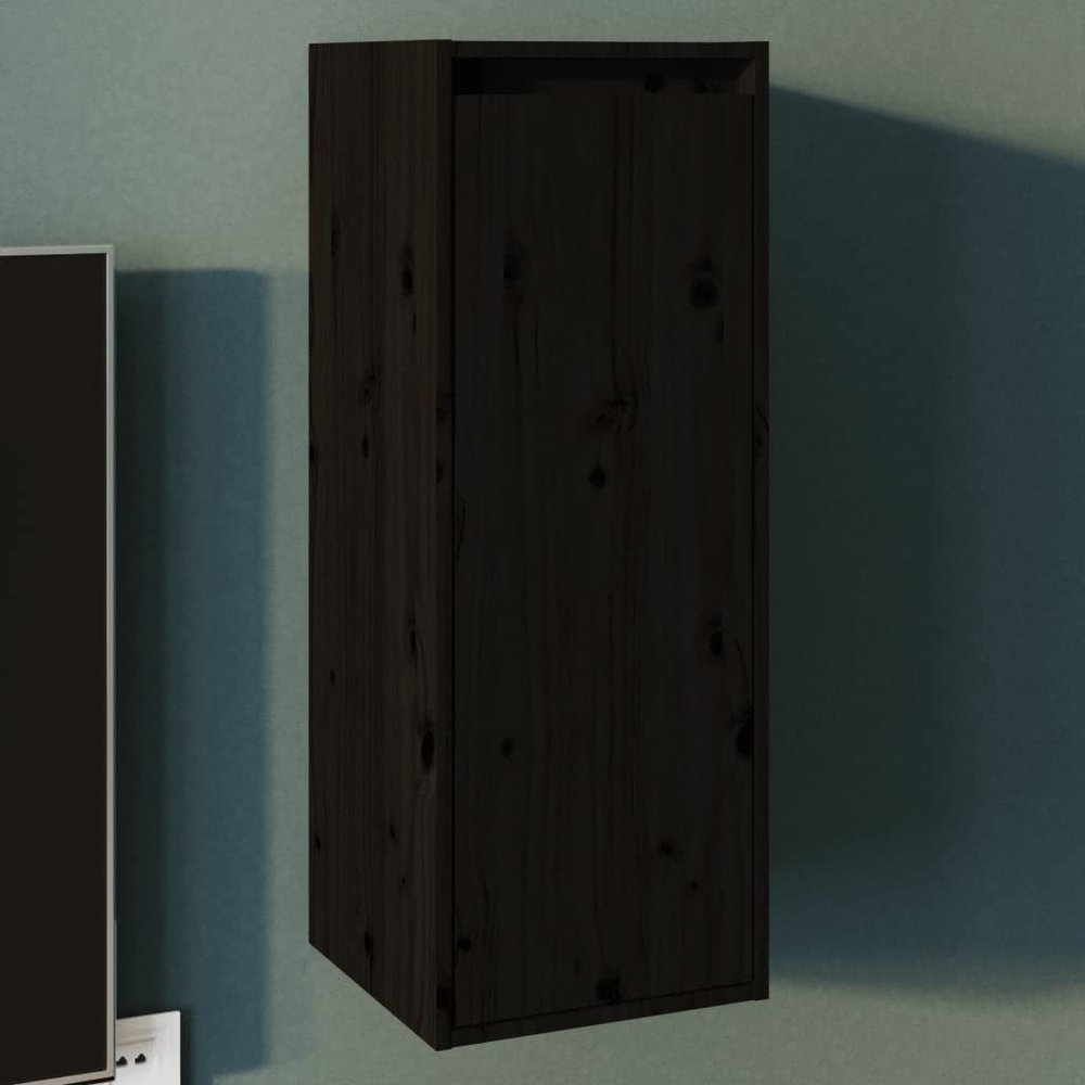 CUMYZO Wall Cabinet Black 11.8"x11.8"x31.5" Solid Wood Pine 7.35kg/16.17ib Wall Shelves & Ledges
