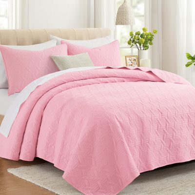 Lavsiry Pink King Size Quilt Bedding Set with Pillow Shams, Summer Lightweight Bedspread Coverlet, Soft Quilted Blanket Thin Comforter for All Seasons