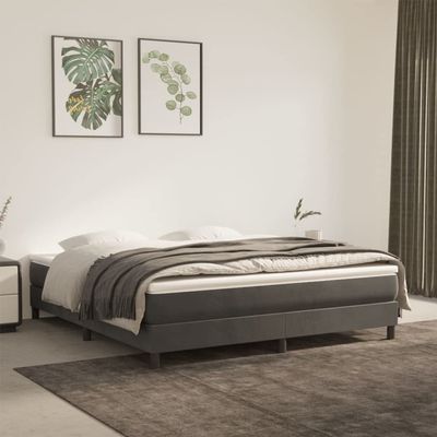CUMYZO Box Spring Bed with Mattress Dark Gray 76"x79.9" King Velvet 65.3kg/143.66ib Beds & Bed Frames