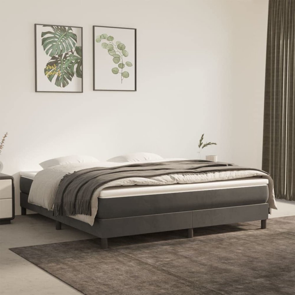 CUMYZO Box Spring Bed with Mattress Dark Gray 76"x79.9" King Velvet 65.3kg/143.66ib Beds & Bed Frames