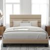 Allewie Full Size Platform Bed Frame with Fabric Upholstered Headboard and Wooden Slats Support, Fully Upholstered Mattress Foundation/No Box Spring Needed/Easy Assembly, Beige view 1