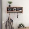 BizChair Wall Mounted Storage Rack - Rustic Brown Solid Pine Wood - 24 Inch - Upper Shelf - 5 Hooks - Wire Baskets - For Entryway, Kitchen, Bathroom view 2