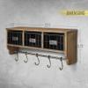 BizChair Wall Mounted Storage Rack - Rustic Brown Solid Pine Wood - 24 Inch - Upper Shelf - 5 Hooks - Wire Baskets - For Entryway, Kitchen, Bathroom view 3