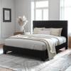 Allewie Full Size Platform Bed Frame with Velvet Upholstered Headboard and Wooden Slats Support, Fully Upholstered Mattress Foundation/No Box Spring Needed/Easy Assembly, Black view 1