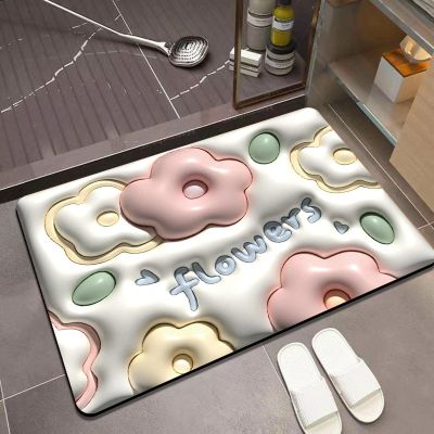 TANACC Soft Diatom mud Floor mat Expansion florets 3D Visual Bathroom Toilet Entrance Door Non-Slip Foot mat 40 * 60 cm - Skin Friendly Plush dot Plastic Sole LTH-001