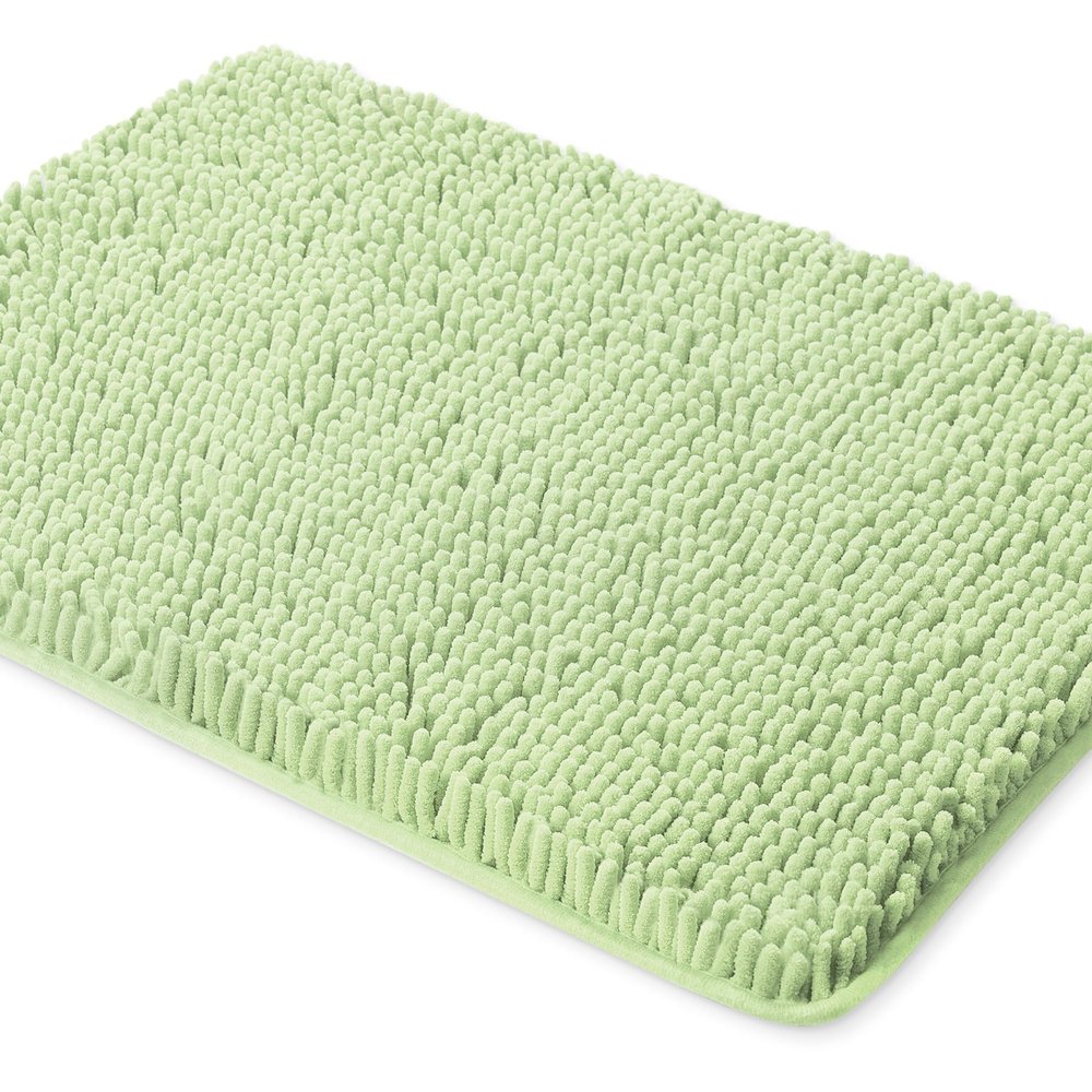 Yeaban Chenille Seafoam Green Bathroom Rug 24"x36", Non-Slip Rubber Backing