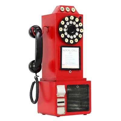 Decorative Telephones Model Retro Wall Mounted Phone Decoration Antique Vintage Rotary Dial Office Phone Ornament (Color : Red)