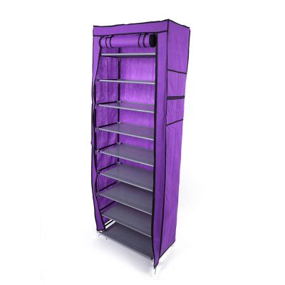 BILEK Portable Shoe Storage Cabinet 9 Lattices Free Standing Shoe Shelves Organizer with Non-Woven Fabric Cover, Hidden Shoe Rack for Closet Hallway Bedroom Entryway,Purple