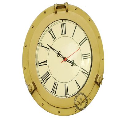 Antique Brass Nautical Navigation Marine Porthole Brass Wall Decor Clock Best for Gift Home School Office Collage 17 Inch (C T E)