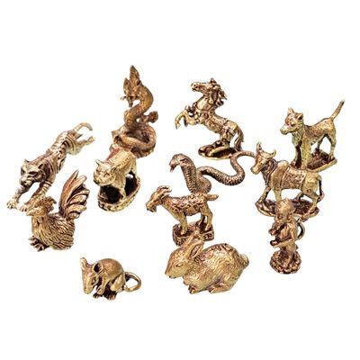 Bring Luck and Charm to Your Home or Office with This Set of 12 Thai Zodiac Mini Statues (12 Collectible Figurines), Durable Brass, Gold Finish, Feng Shui Decor for Any Occasion.