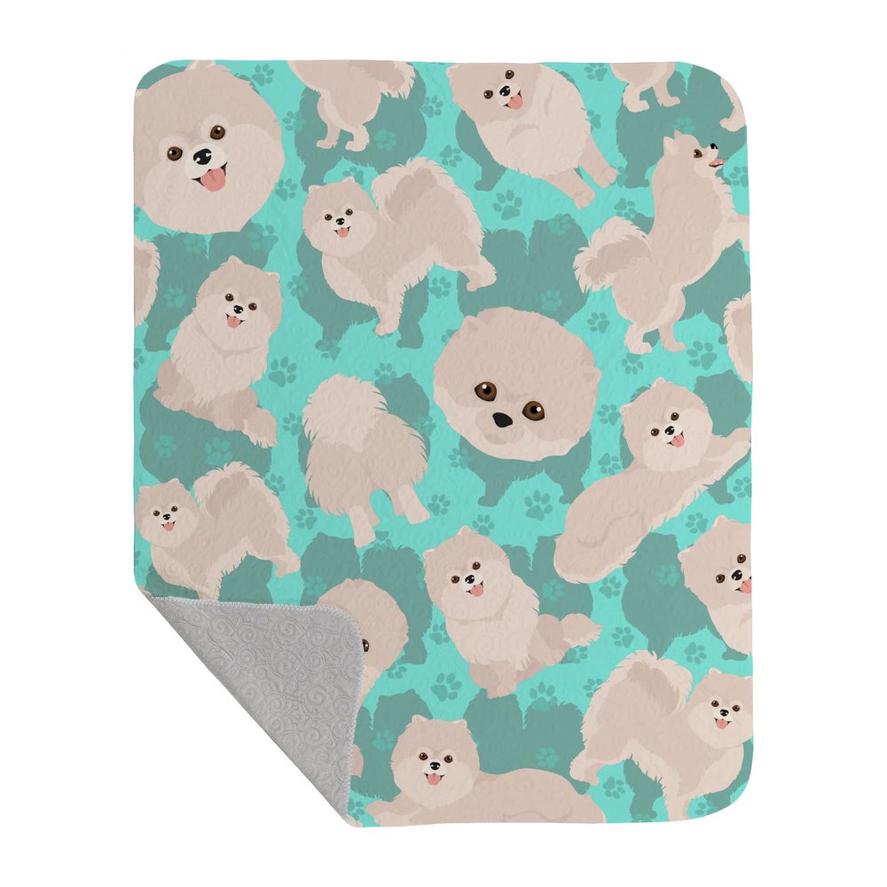 Caroline's Treasures MLM1084LQB White Pomeranian Quilted Blanket 50x60 Artwork Pattern Quilted Throw Blanket for Bed, Couch, Sofa, Soft and Lightweight