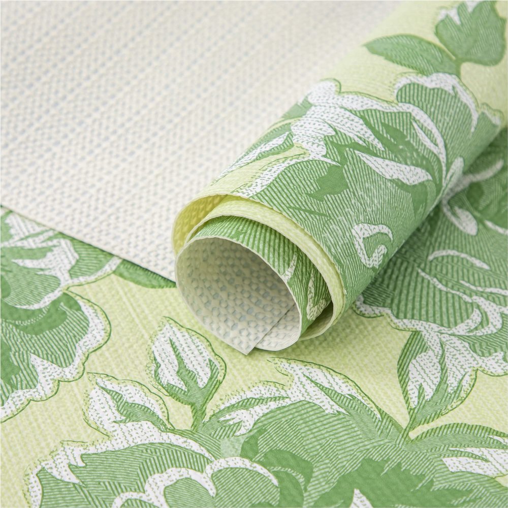 FIFTY FEET 12X120 Inch Shelf Liner for Kitchen Cabinets, PVC Drawer Liner for Dresser Non-Slip Bathroom, Non-Adhesive Cabinet Liner Washable (Green Flower)(5 Roll)