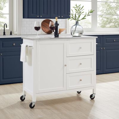 HomeStock Stainless Steel Kitchen Island with Drawers & Cabinet - Portable Cart