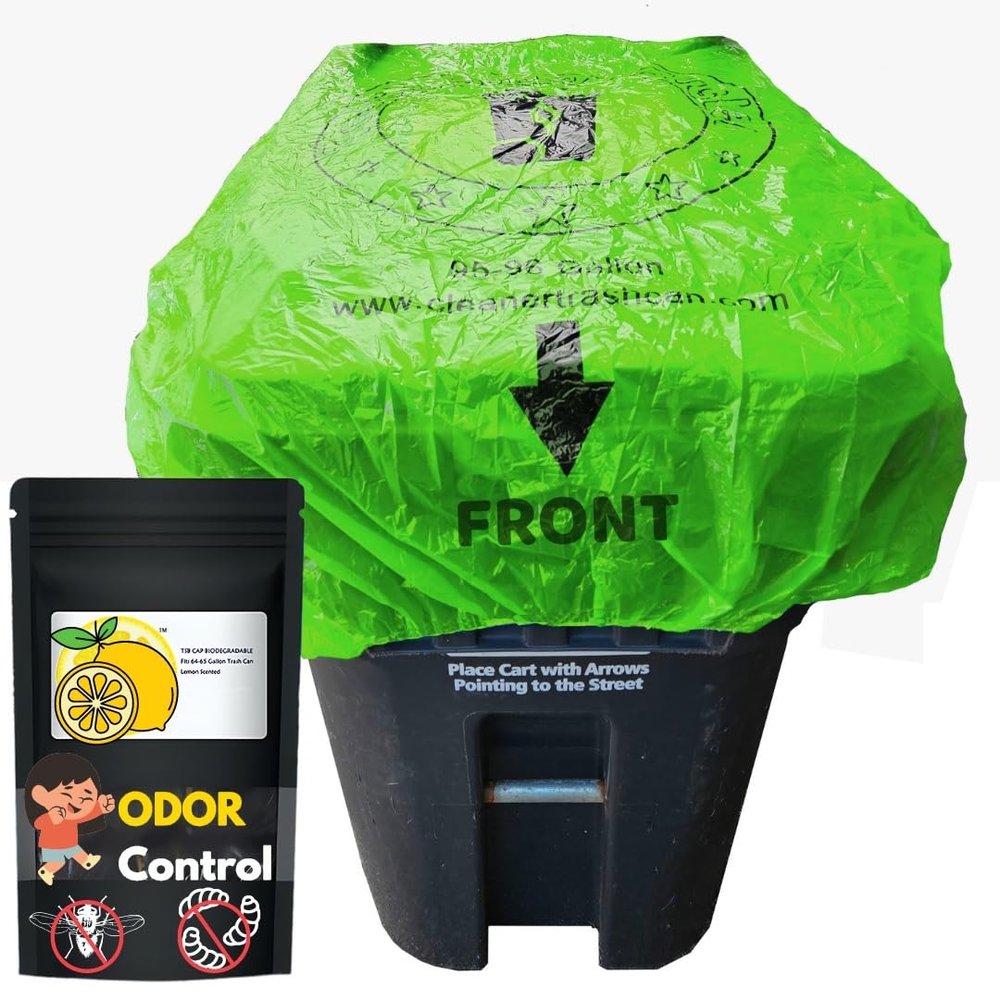 trash smell buster 32 Gallon Trash Can Cover Odor Eliminating Bag with Elastic Band Lemon Scented Durable Chemical Free 1 Cover