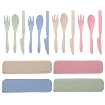 UPKOCH Travel Tableware Set 4-piece Utensil Case Reusable Spoon Fork Knife for Lunch Box Picnic Camping Dishwasher Safe