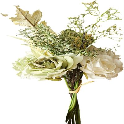 Lindagary Wedding Artificial Flower Bouquet Realistic Bridal Bouquet Fake Flower Ornament for Wedding Festivals Party Home Decoration - Green