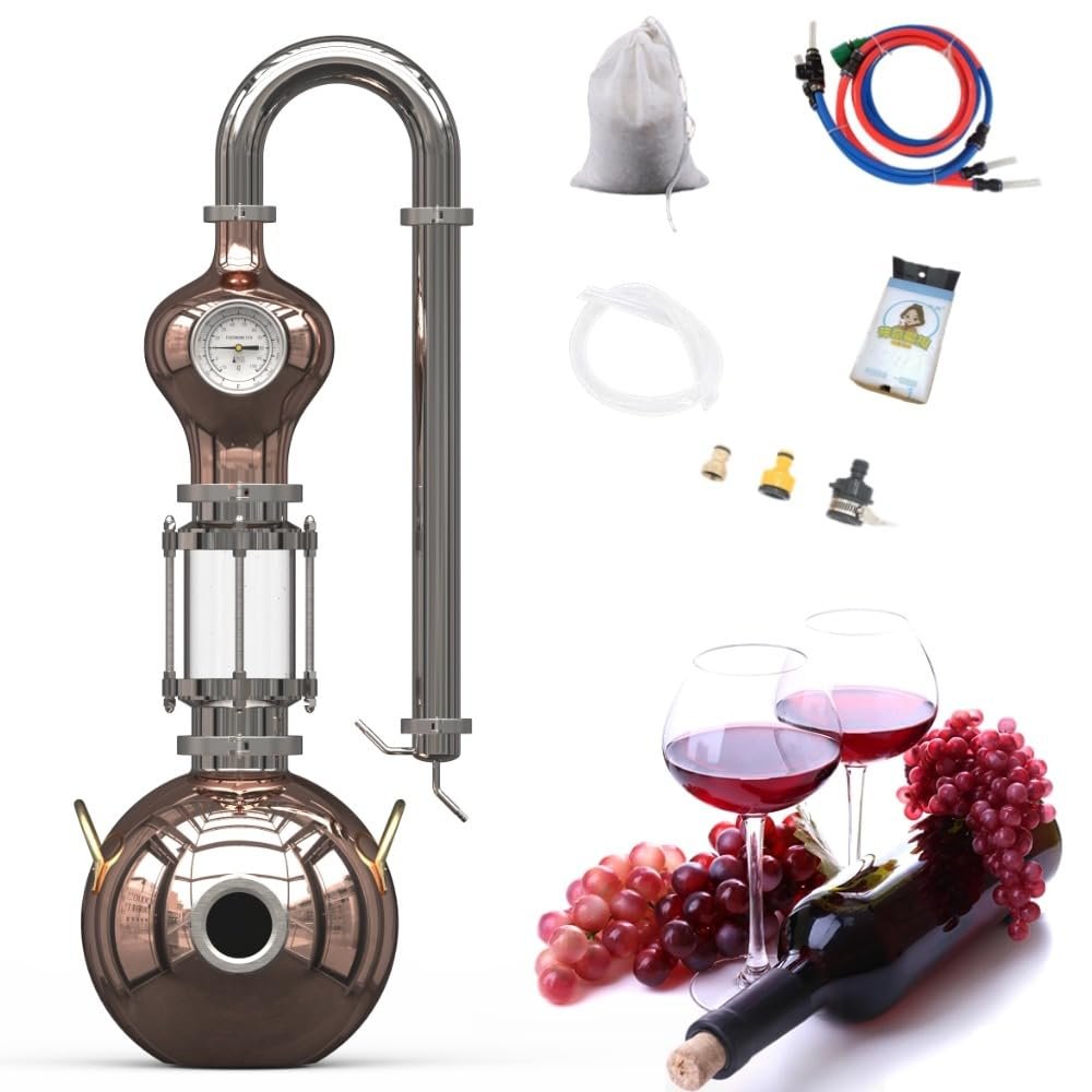 HOOLOO 8L2.1Gal) Distiller Pure Copper Household Still Hydrosol Essential Oil Gin Whiskey Rum Vodka Brandy Moonshine Apparatus (8L Copper Distiller)