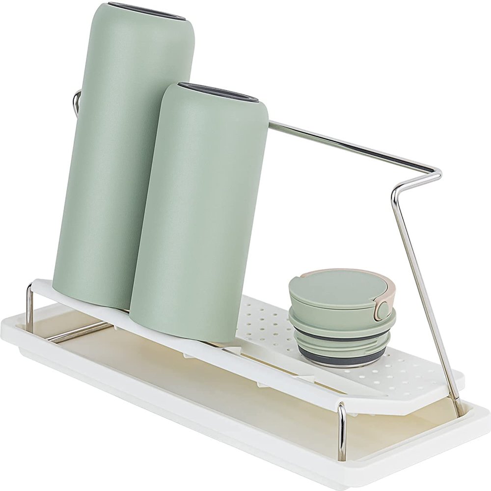 carrotez Bottle Drying Rack, Tumbler Rack with Drain Tray - Narrow and Wide Openings with Various Capacity, Mug Type and Cup Type - White