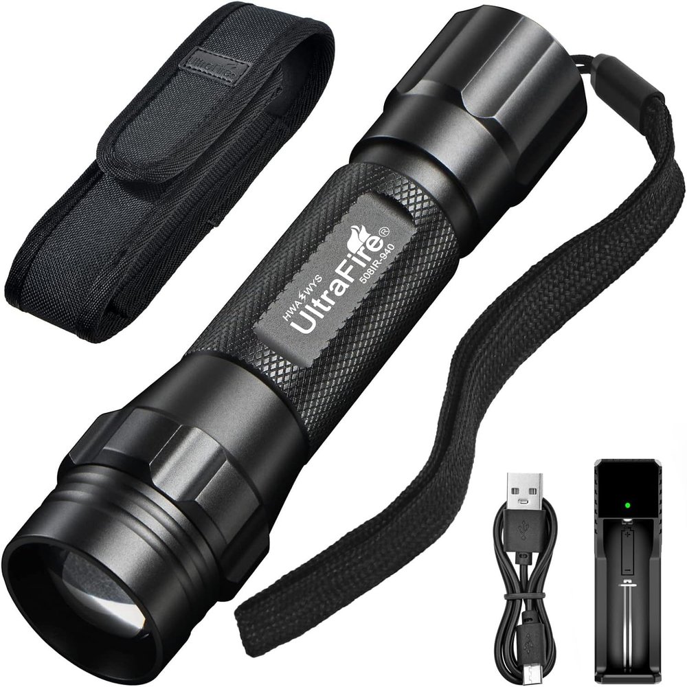 ULTRAFIRE 940nm IR Flashlight for Night Vision, Infrared Light LED IR Illuminator, Zoomable IR Lights are Invisible to The Human Eye - Use with Night Vision Gear (Infrared 940nm Light)
