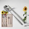 Balwoo [5 Sets][Made in Korea] Sticky Korean Style Rice Spoon Chopsticks Set 430 Stainless Steel Soup Spoon Ramen Noodle Chopsticks Flatware (Sunflower) view 2