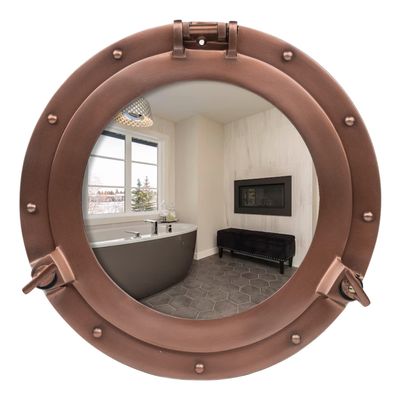12 Inch Bathroom Wall Decor Ship Porthole Mirror with Copper Finish  Vintage Round Wall Mounted Mirror for Bathroom Vanity, Nautical Pirate Coastal Vintage Home Dcor