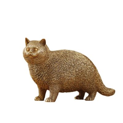 Brass Simulation Orange Fat Cat Figurines,Copper Animals Lucky Cure Pet Cat Statue Sculpture Crafts Collection Desktop Ornament Home Sand Table Bookshelf Decor Accessories Study Paperweight