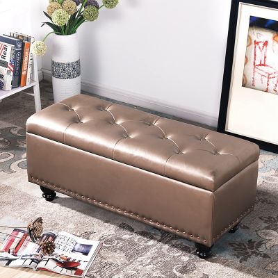 End of Bed Storage Bench, Faux Leather Sponge Filling Padded Storage Box Hallway Footrest Bench, for Living Room Bedroom Entryway Bedside Table Ottoman Seat ( Color : Color3 , Size : 120*40*40cm )