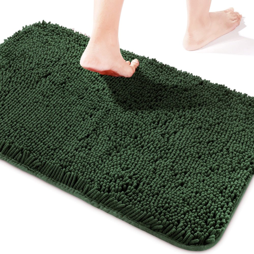 Yeaban Hunter Green Bathroom Rugs Thick Chenille Bath Mats | Absorbent and Washable Bath Rug Non-Slip, Plush and Soft Rugs for Bathroom Floor, Shower, Sink - 26" x 44"