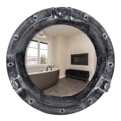 12 Inch Bathroom Wall Decor Ship Porthole Mirror with Antique Gray Finish  Vintage Round Wall Mounted Mirror for Bathroom Vanity, Nautical Pirate Coastal Vintage Home Dcor