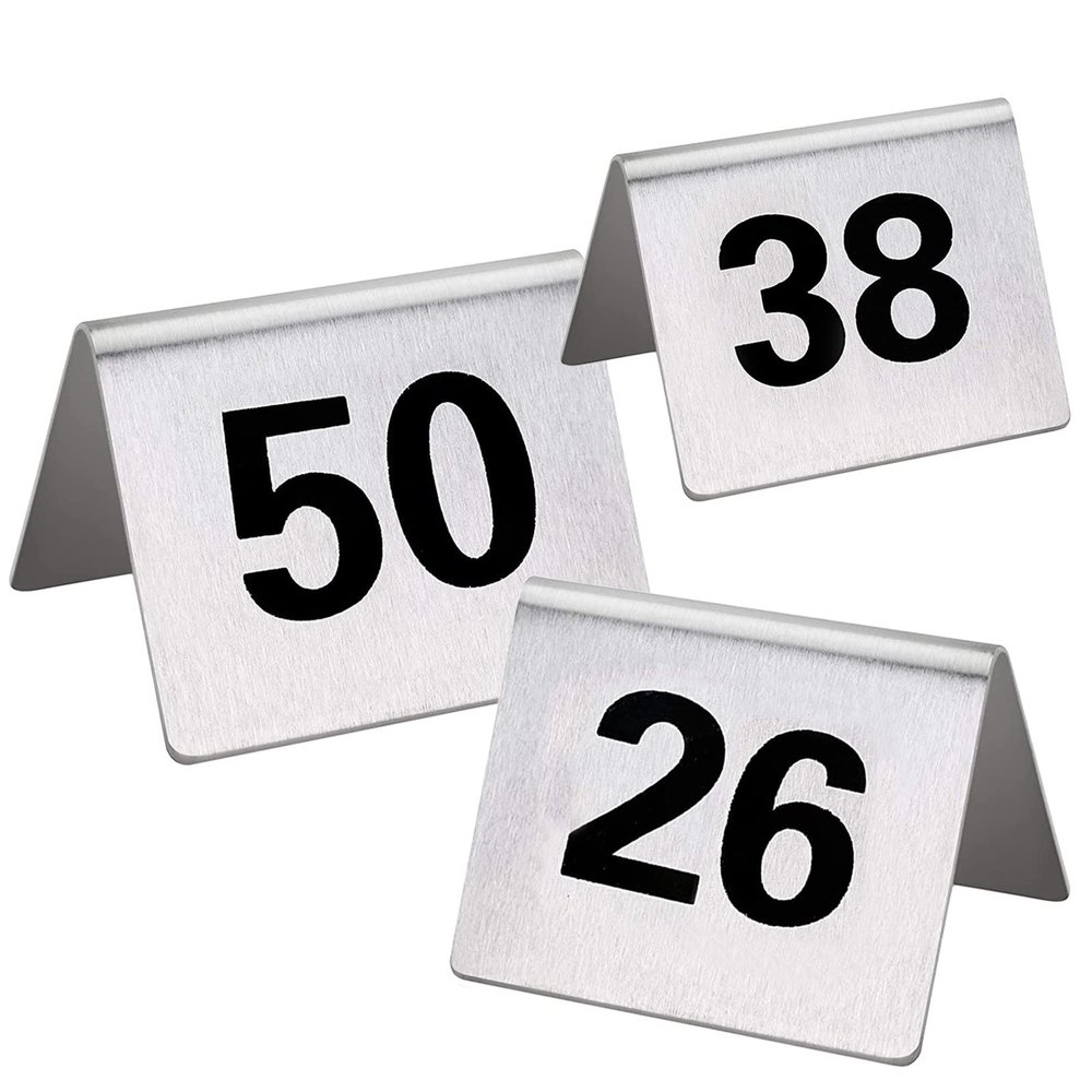 SAGIDAR Digital Sign Seat Card 1-100 Number, Stainless Steel Table Numbers for Weddings Receptions, 5x4x3.5cm, Metal Table Card Tent Style Stackable, Easy Seating (Color : 1 to 100, Size : 5x4cm)