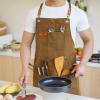 Aoomzoon Canvas Aprons for Men Chef Apron, Work Apron with Large Pockets - Durable 16oz Heavy Duty Cross Back, BBQ, Cooking (Brown, 1 Pack) view 3