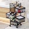 Bsetain Rotating Kitchen Storage Rotatable Kitchen Trolleys with Wheels, 360 Multi-Layer Mobile Storage Trolley, Rolling Storage Rack Utility Cart Fruit Vegetable Racks,Black-4tier view 1