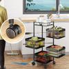 Bsetain Rotating Kitchen Storage Rotatable Kitchen Trolleys with Wheels, 360 Multi-Layer Mobile Storage Trolley, Rolling Storage Rack Utility Cart Fruit Vegetable Racks,Black-4tier view 3