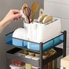 Bsetain Rotating Kitchen Storage Rotatable Kitchen Trolleys with Wheels, 360 Multi-Layer Mobile Storage Trolley, Rolling Storage Rack Utility Cart Fruit Vegetable Racks,Black-4tier view 4
