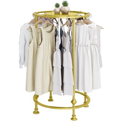 SPTZQURY Round Garment Rack, Floor Standing Iron clothes Hanging Rack with Topper, Suitable for Large Shopping Malls Retail, Clothes Boutique Display Laundry Rooms Multi-Purpose Hanging (GOLD)
