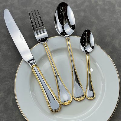 Premium Silverware Set for 18 Family Dinnerware Set, Flatware Set Silver Tableware Set w/Gold Accents, 72 Piece Eating Utensil for Home Restaurant Hotel Apartment Mirror Polished