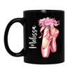 Custom Ballet Shoes And Floral Girly Ballerina Coffee Mug, Personalized Name Girl Ballet Dancer Mug, Ballet Coffee Cup Gifts For Dance Teachers, Women, Ballet Lovers, Ballet Mugs Black 11oz 15oz view 1