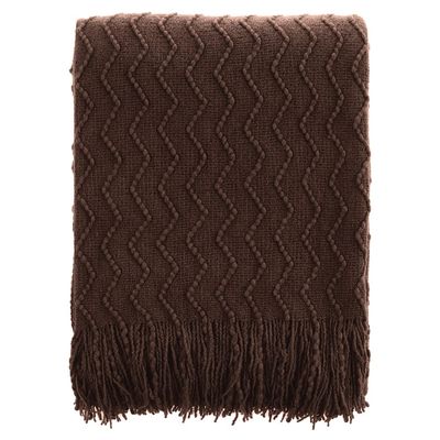 BATTILO HOME Dark Brown Throw Blanket for Couch, Boho Throw Blanket for Home Decor, Decorative Chocolate Knit Throw Blankets for Chair Sofa, Bed, 50"x60"