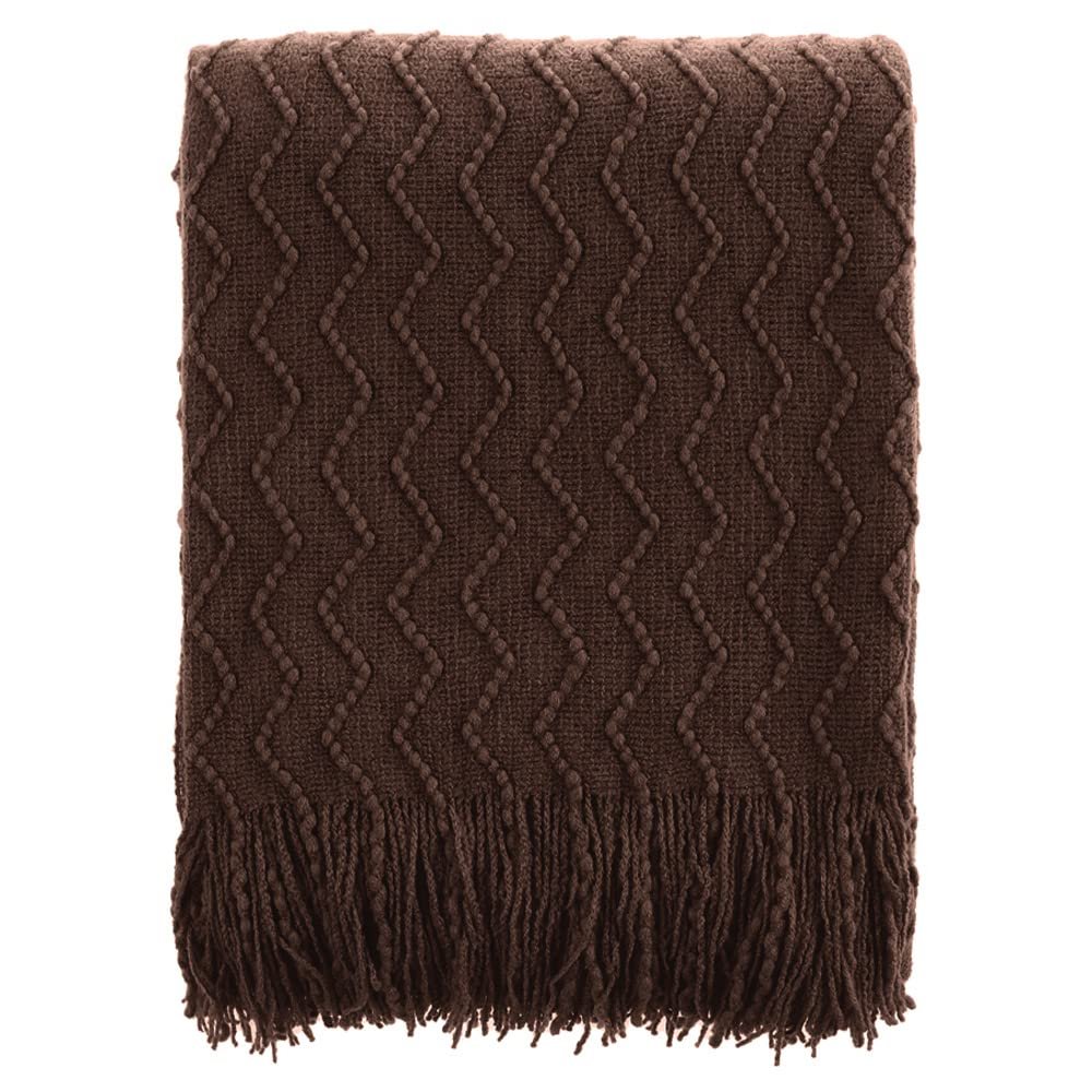 BATTILO HOME Dark Brown Throw Blanket for Couch, Boho Throw Blanket for Home Decor, Decorative Chocolate Knit Throw Blankets for Chair Sofa, Bed, 50"x60"