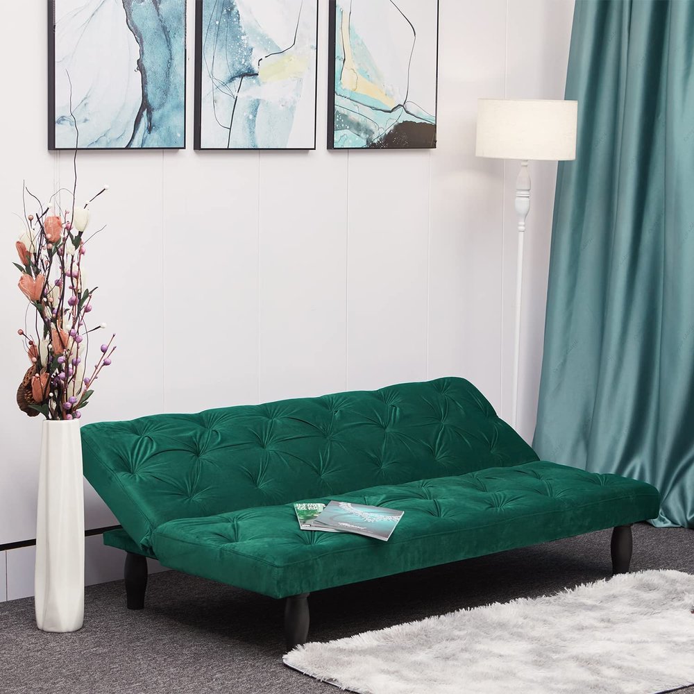 Anwickmak Sofa Converts into Sofa Bed 66" Velvet Sofa Bed Suitable for Family Living Room, Apartment, Bedroom for Boys Girls Teens for Bedroom,Green