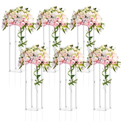 Geetery 6 Pieces Tall Acrylic Vase Wedding Centerpieces Clear Flower Stand Column Geometric Floral Vase Elegant Display Holder for Birthday Party Wedding Table Decorations (28 Inch)