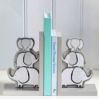CribMATE Wooden Elephant Bookends for Kids Elephant Thematic Bookends for Girls Boys Nursery Room Decor