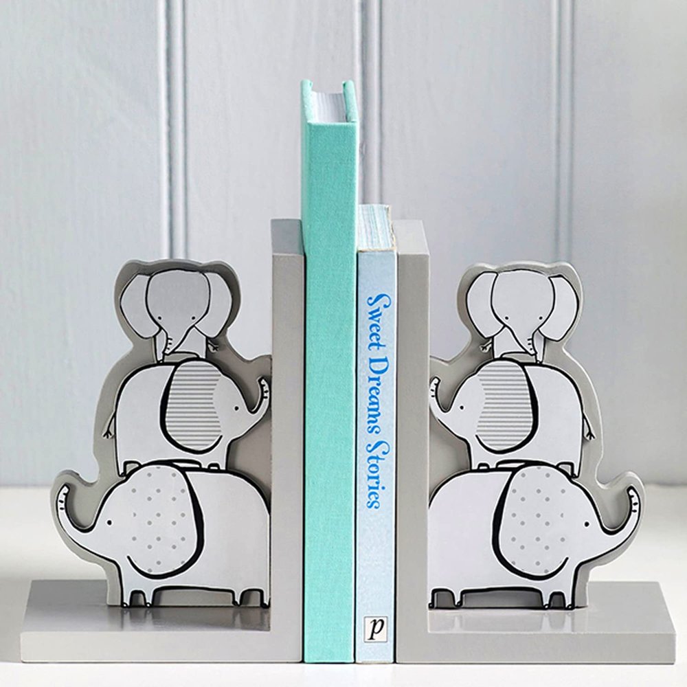 CribMATE Wooden Elephant Bookends for Kids Elephant Thematic Bookends for Girls Boys Nursery Room Decor