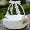 Plcnn 2Pcs Ivory Flower Girl Basket Wedding Satin Flower Basket Lace Pearl Romantic Flower Girl Petals Storage Basket for Wedding Ceremony view 2