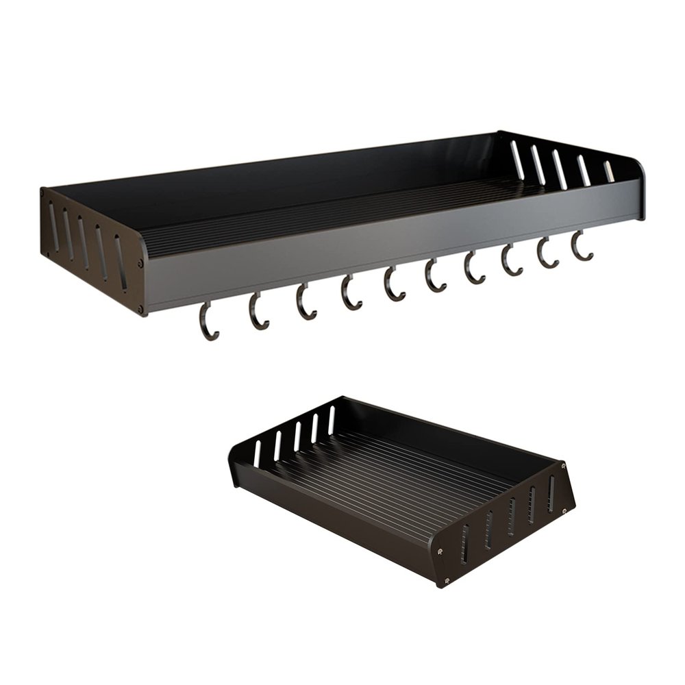 Aluminum Wall Mounted, Bathroom partitions, Large storage, Water and moisture resistant and rust resistant, Space saving, For bathrooms, kitchens, Space Aluminum Shower Shelf ( Color : Black with hook