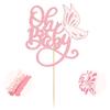 1 Pack Butterfly Oh Baby Cake Topper Glitter Baby Shower Butterfly Cake Pick Decorations for Gender Reveal Baby Shower Kids Girls Birthday Party Supplies Pink view 3