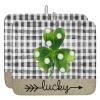 St. Patrick's Day Dish Drying Mat for Kitchen Counter, Lucky Buffalo Plaid Shamrocks Grey Green Absorbent Reversible Dish Drainer Rack Mats for Coffee Bar Mats 18''x24'' 2 PCS view 1