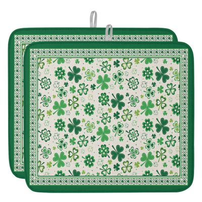 St. Patrick's Day Dish Drying Mat for Kitchen Counter, Farmhouse Country Shamrock Plaid Absorbent Reversible Dish Drainer Rack Mats for Coffee Bar Mats 18''x24'' 2 PCS