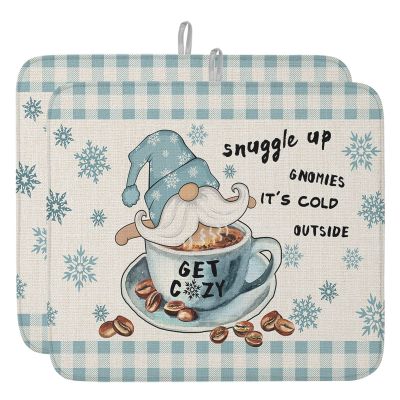 Blue Gnomes Dish Drying Mat for Kitchen Counter, Winter Coffee Vintage Buffalo Plaid Checkered Absorbent Reversible Dish Drainer Rack Mats for Coffee Bar Mats 18''x24'' 2 PCS
